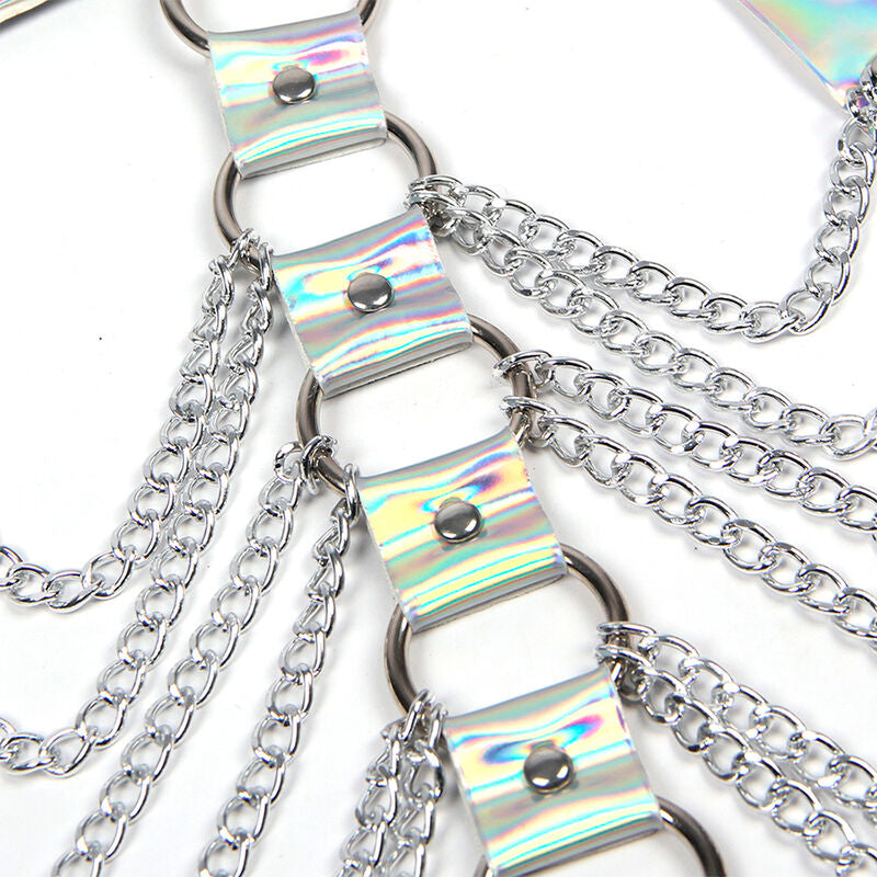 953737 Chest Harness with Rings and Chains Silver One Size