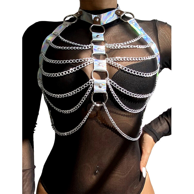 SUBBLIME - 953737 Chest Harness with Rings and Silver Chains, One Size