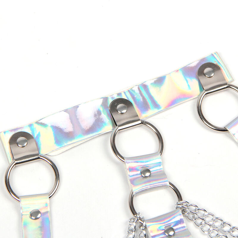 953737 Chest Harness with Rings and Chains Silver One Size