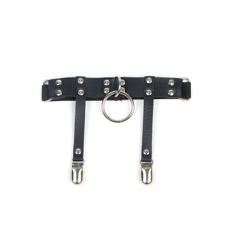 953744 adjustable black leather punk suspender one size