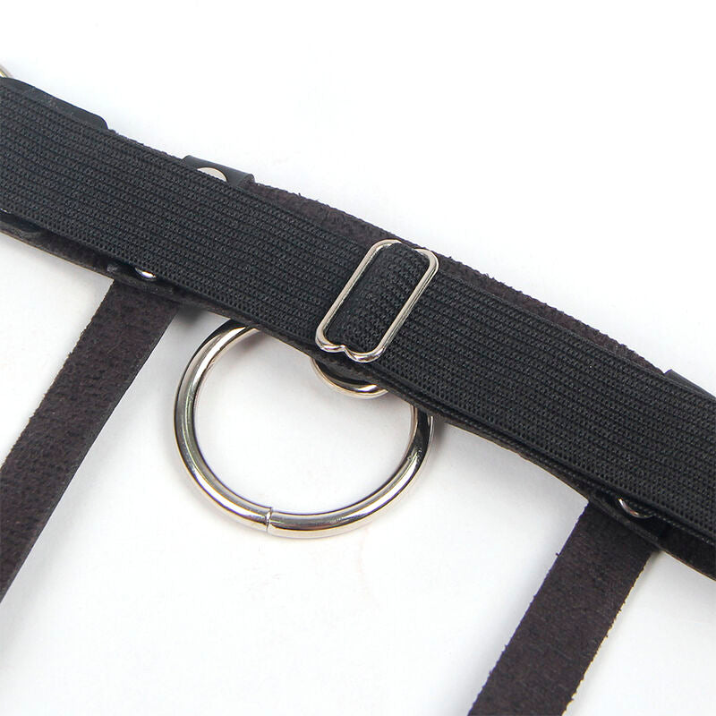 953744 adjustable black leather punk suspender one size