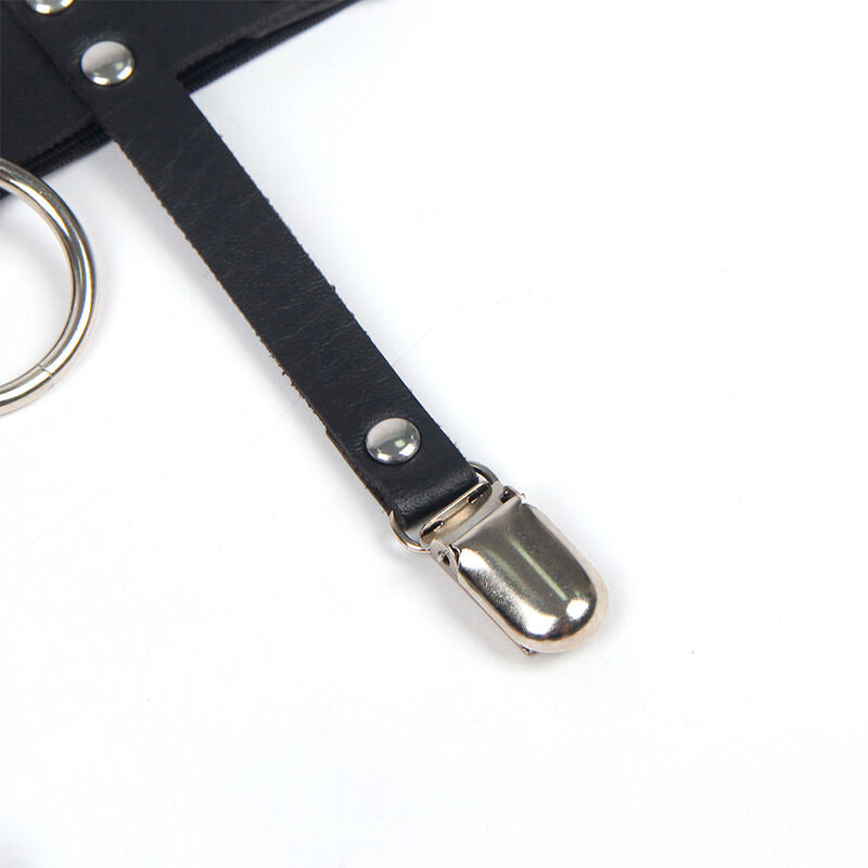 953744 adjustable black leather punk suspender one size