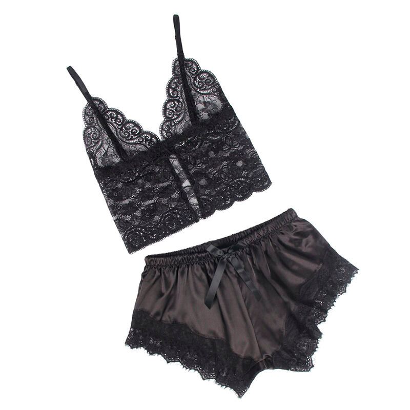 SUBBLIME - 953942 CASUAL SILK NIGHTGOWN + BLACK LACE PANTS L/XL