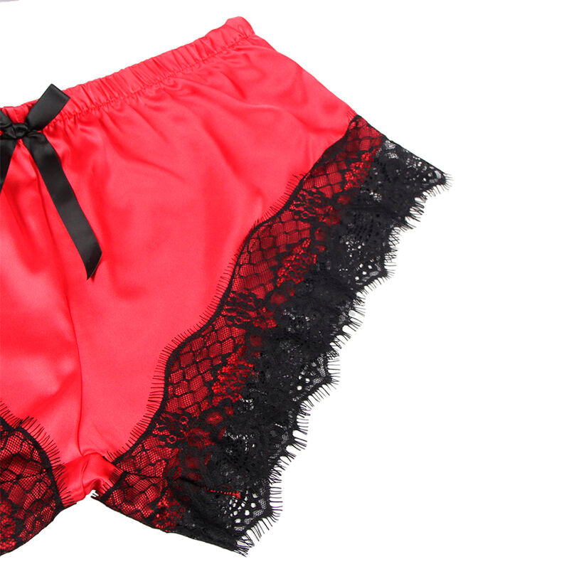 SUBBLIME - 953959 CASUAL SILK NIGHTGOWN + BLACK/RED LACE PANTS S/M