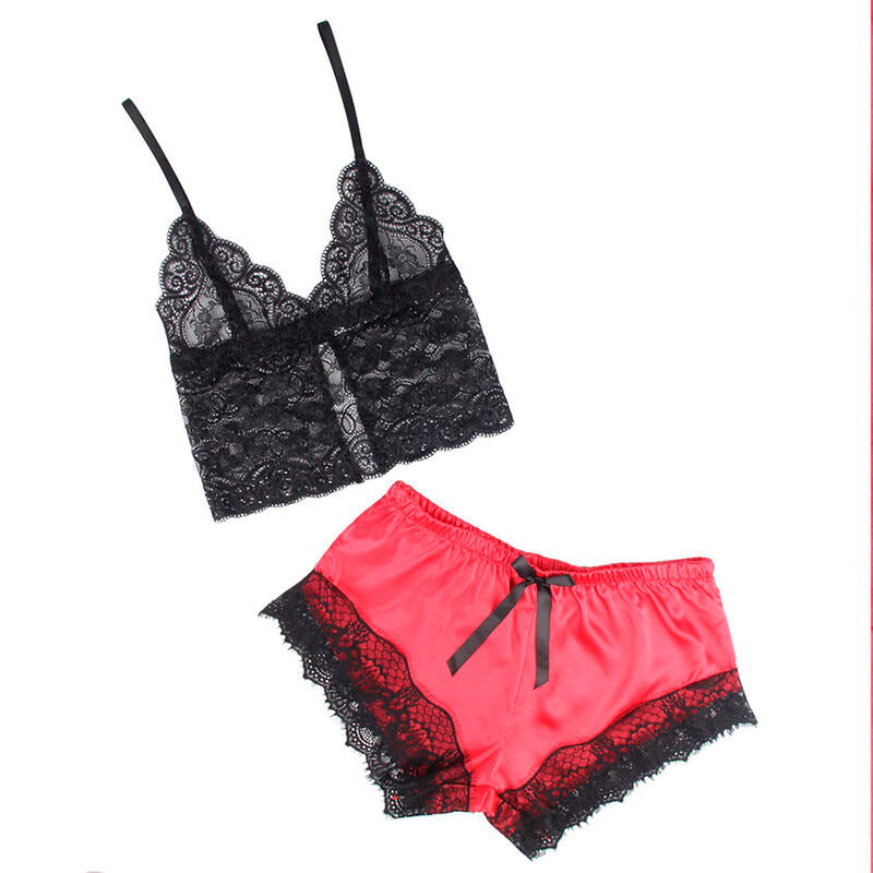 SUBBLIME - 953959 CASUAL SILK NIGHTGOWN + BLACK/RED LACE PANTS S/M