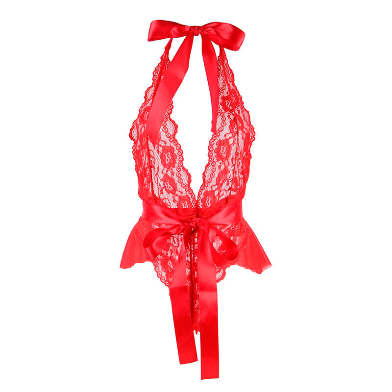 SUBBLIME - 953973 SEXY RUFFLED BODYSUIT + RED BELT S/M