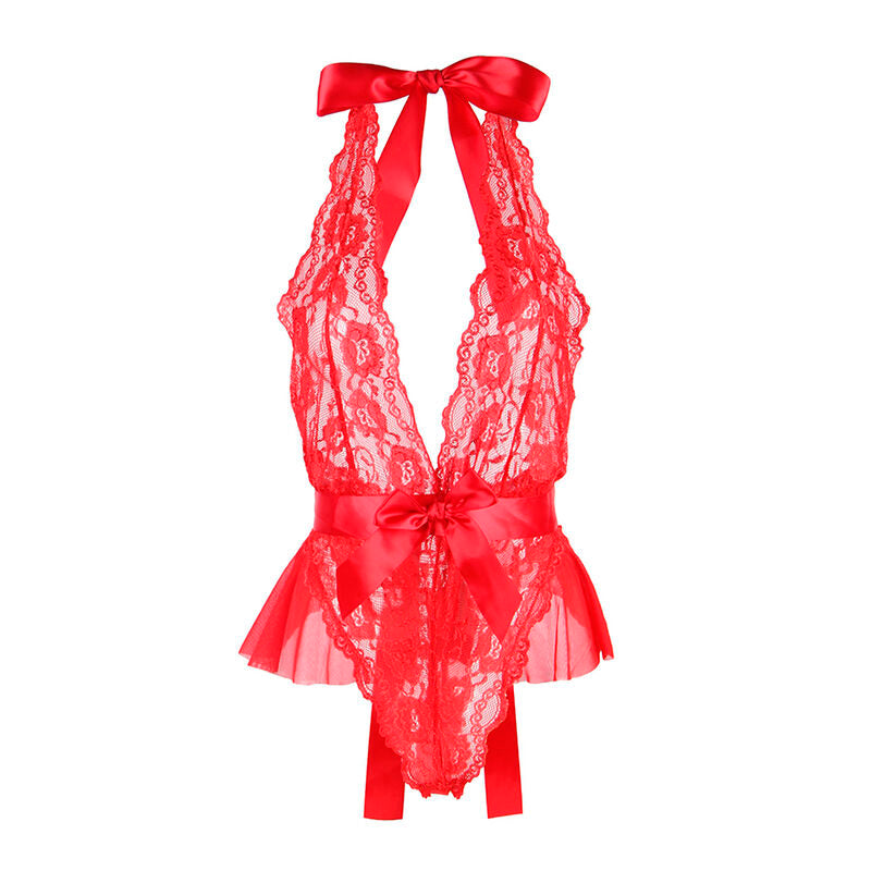 SUBBLIME - 953973 SEXY RUFFLED BODYSUIT + RED BELT S/M