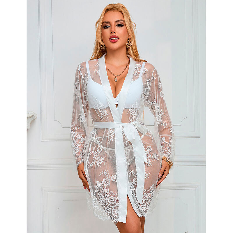 SUBBLIME - 954369 WHITE FLORAL PRINT LONG-SLEEVED NIGHTGOWN S/M