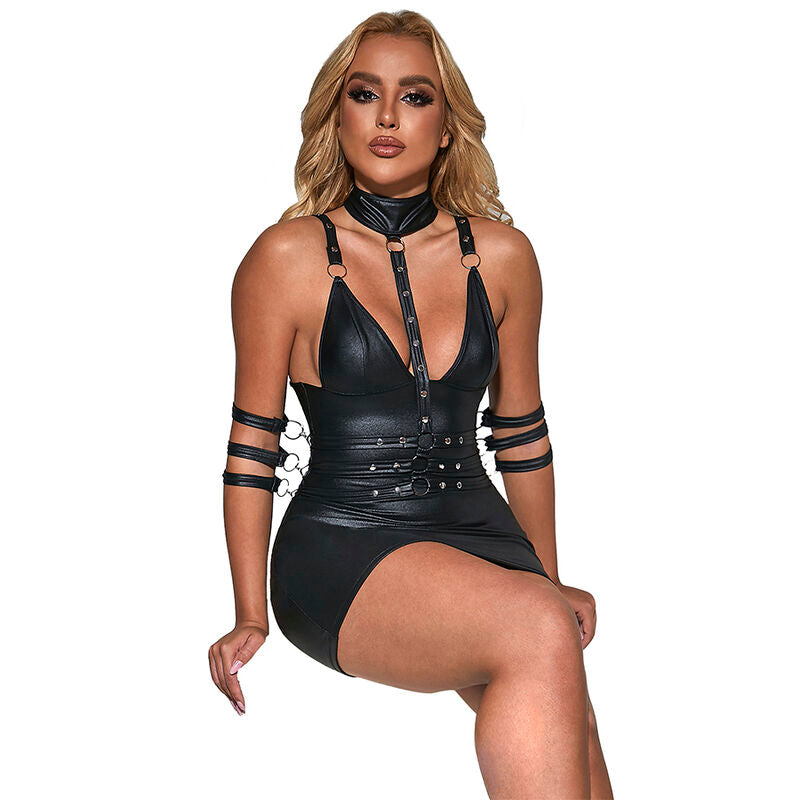 954406 black leather bondage dress s/m
