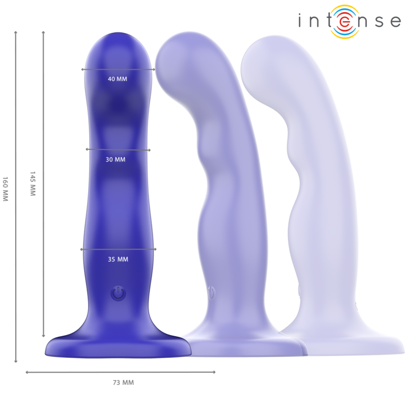 INTENSE - SHORT VIBRATOR WITH SUCTION CUP AND BLUE REMOTE CONTROL