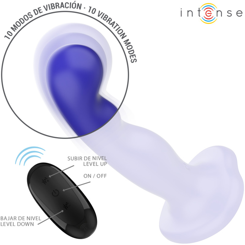 INTENSE - SHORT VIBRATOR WITH SUCTION CUP AND BLUE REMOTE CONTROL