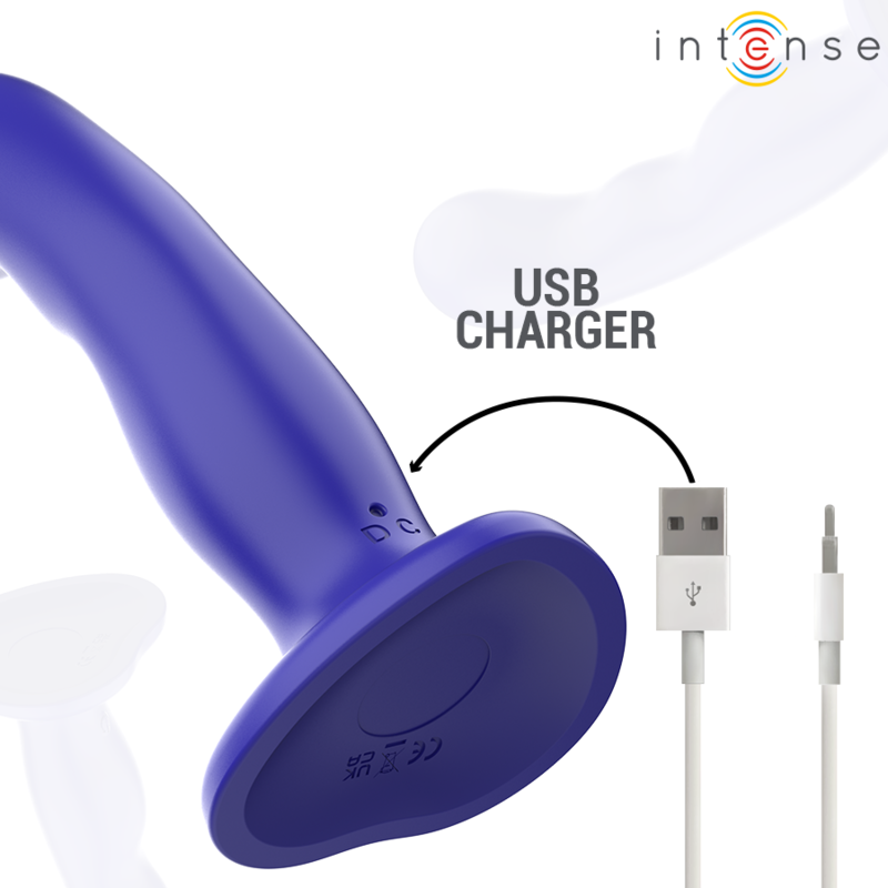 INTENSE - SHORT VIBRATOR WITH SUCTION CUP AND BLUE REMOTE CONTROL