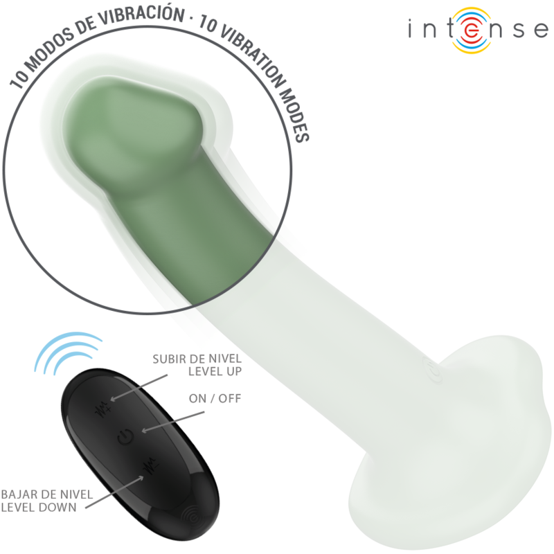 INTENSE - BECCA VIBRATOR WITH SUCTION CUP, 10 VIBRATIONS, GREEN REMOTE CONTROL