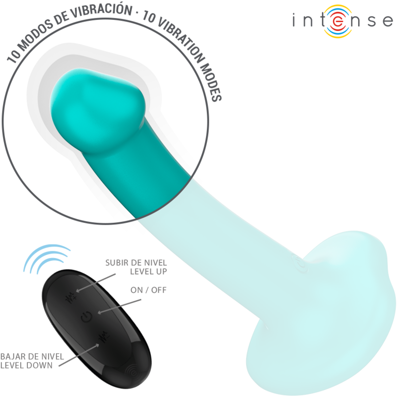 INTENSE - KATIE VIBRATOR WITH SUCTION CUP, 10 VIBRATIONS, BLUE REMOTE CONTROL
