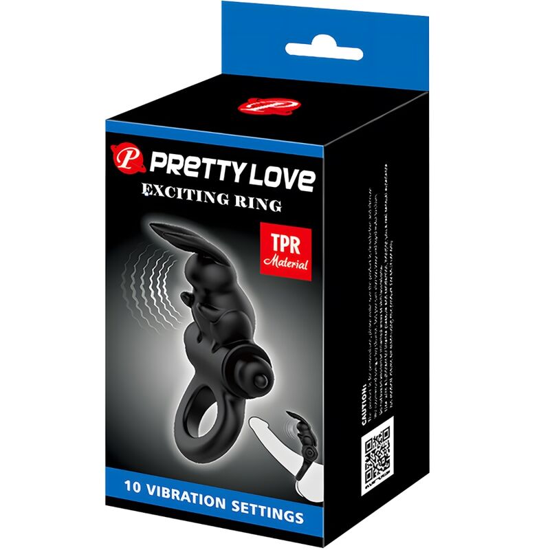 PRETTY LOVE - RABBIT VIBRATING RING, 10 VIBRATIONS, BLACK