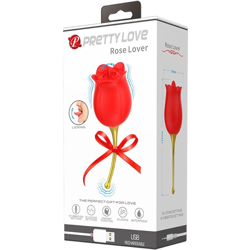 Rose Lover Pink Clitoris Stimulator 12 Vibrations Red