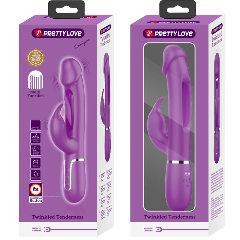 PRETTY LOVE - KAMPAS 3-IN-1 MULTIFUNCTIONAL RABBIT VIBRATOR PURPLE