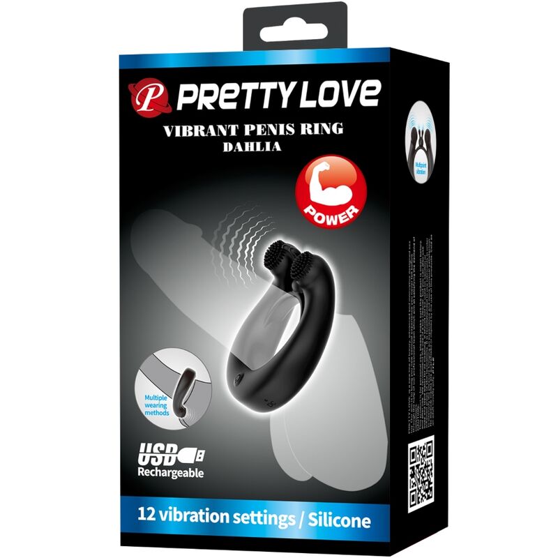 Dahlia Vibrating Ring + Clitoris Stimulator 12 Vibrations Black