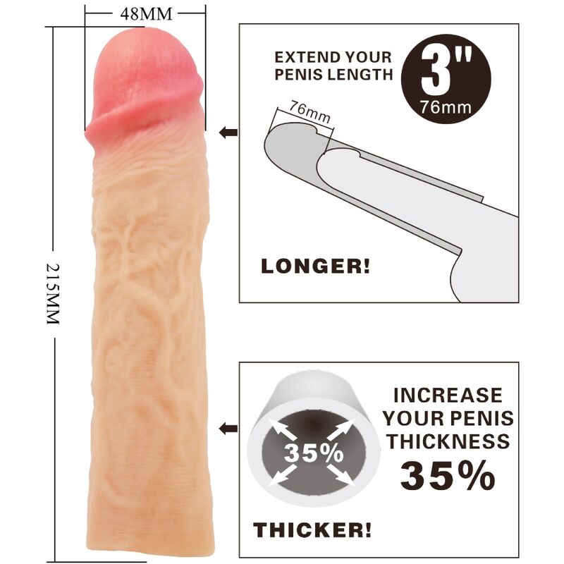 PRETTY LOVE - DEREK PENIS SLEEVE WITH 7.6 CM FLESH EXTENSION