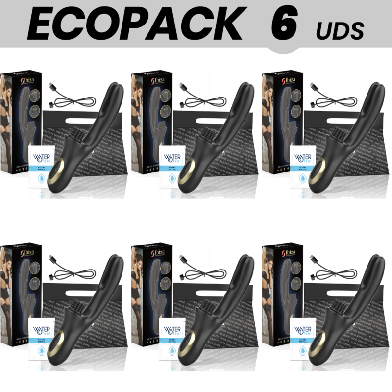 ECOPACK 6 UNITÉS - IBIZA DOUBLE VIBRATEUR PINCEMENT NOIR