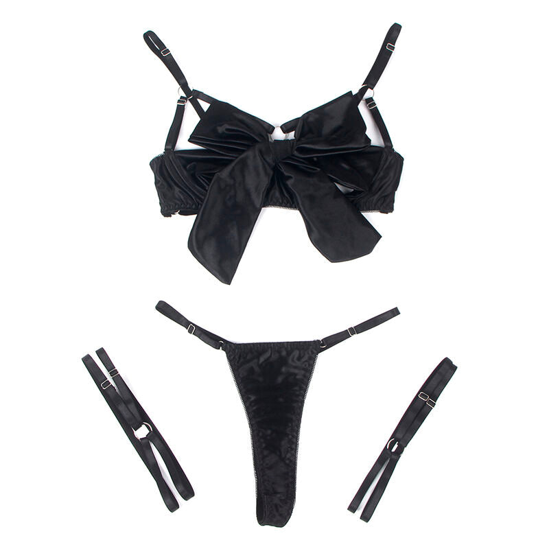 955199 Adjustable Black Bow Bra Set S/M