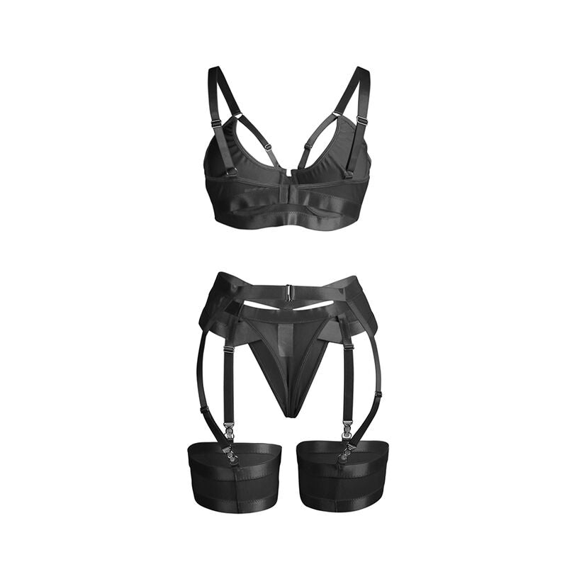 955236 black bondage bra set with garter s/m