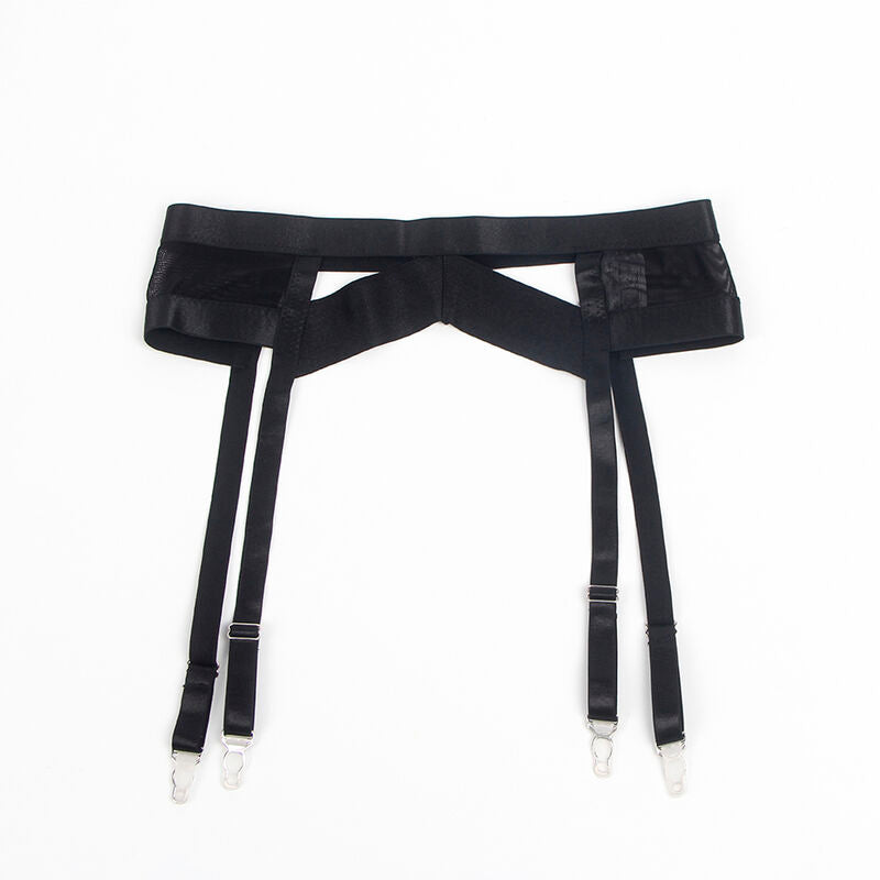 955243 black bondage bra set with garter belt l/xl