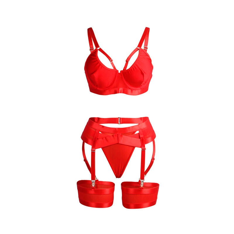 SUBBLIME - 955250 RED BONDAGE BORGE SET WITH GARTERS S/M