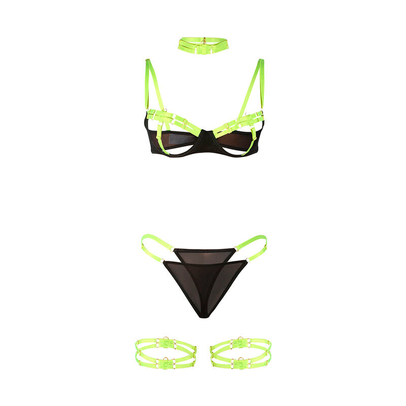 SUBBLIME - 955274 BRA SET WITH NECKLACE AND NECKLACE, FLUORESCENT GREEN, S/M