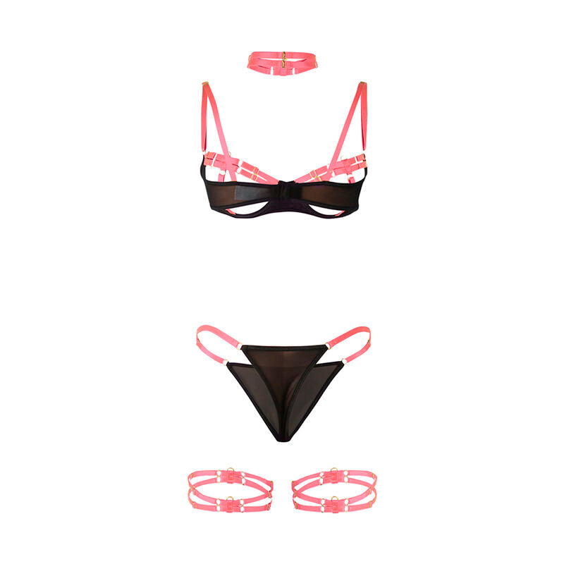 SUBBLIME - 955304 BRA SET WITH NECKLACE AND LEG DETAILS FLUORESCENT PINK L/XL