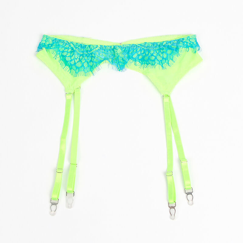 955311 bra set with lace lines and garter green and blue s/m