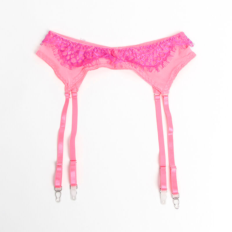 SUBBLIME - 955366 BRA SET WITH LACE LINERS AND PINK AND PURPLE GARTER BELTS L/XL
