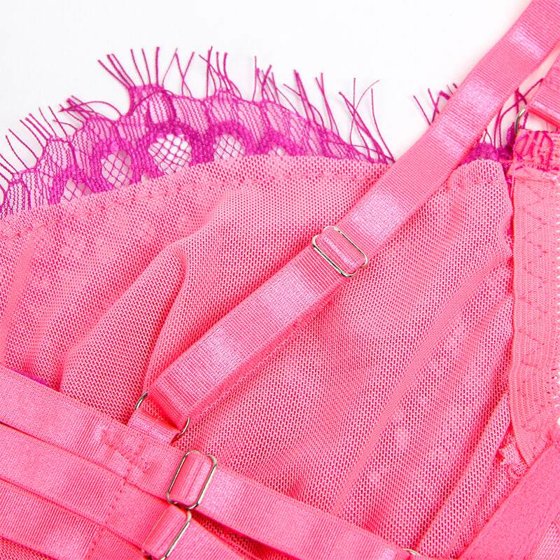 955366 bra set with lace lines and garters pink and purple l/xl