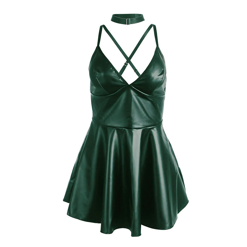 SUBBLIME - 955441 GREEN LEATHER STRAPLESS DRESS L/XL
