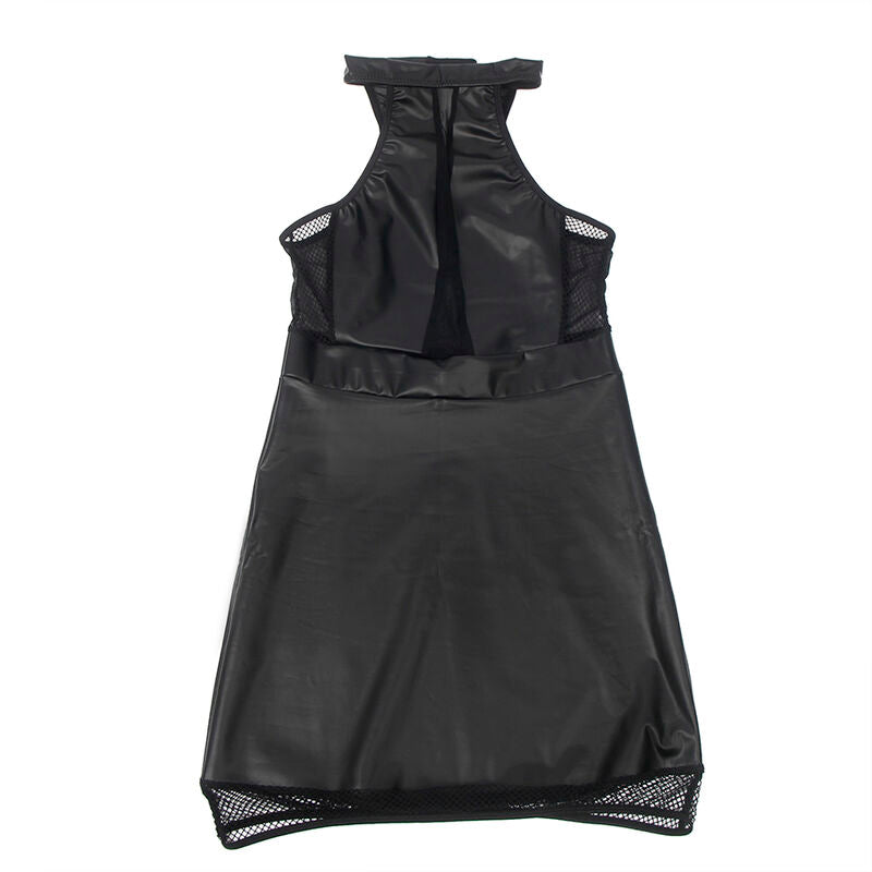 Robe Dos Nu Col Licou Cuir PU et Maille Transparente - Subblime
