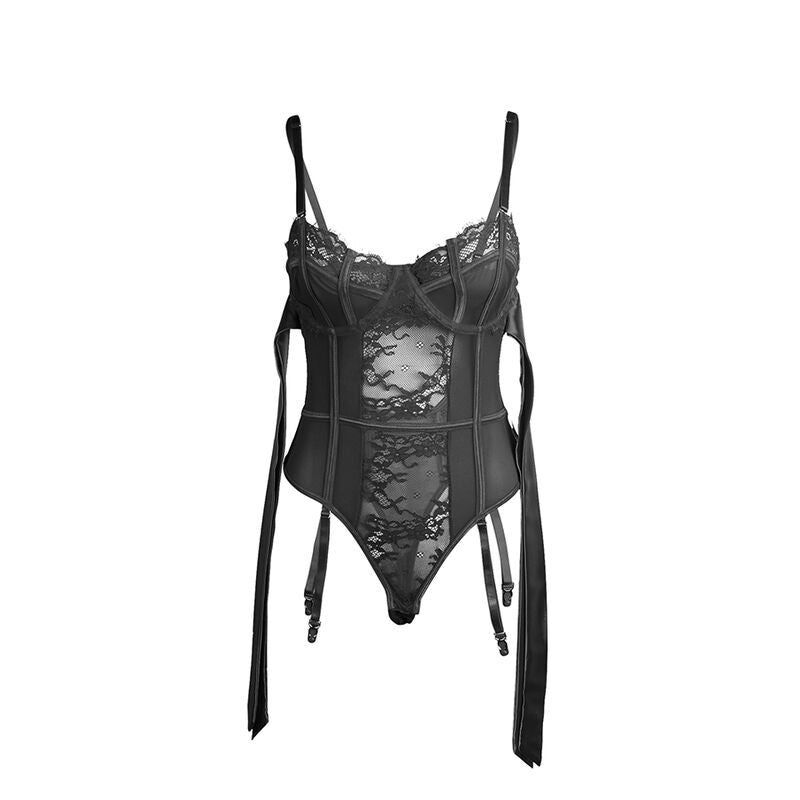 SUBBLIME - 955502 Lace Bodysuit with Bows and Garters Black L/XL
