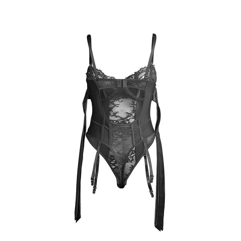 SUBBLIME - 955502 Lace Bodysuit with Bows and Garters Black L/XL