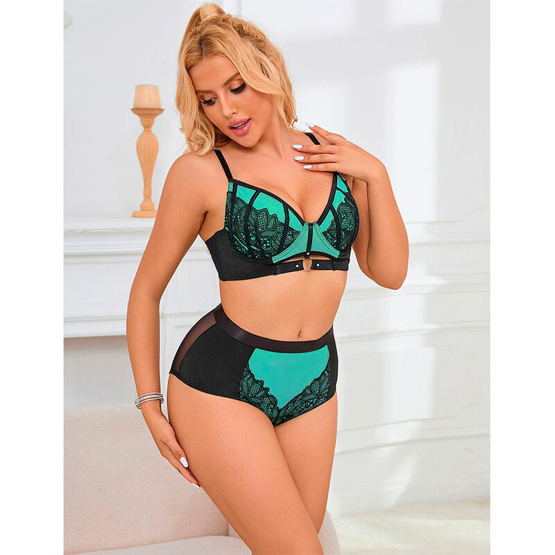SUBBLIME - 955564 GREEN PATENT LEATHER ZIP-UP BRA SET L/XL
