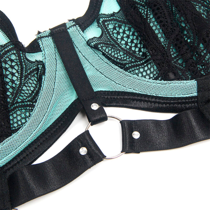 955564 green patent leather zipper bra set l/xl