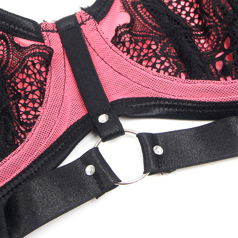 955571 pink patent leather bra set with zipper s/m