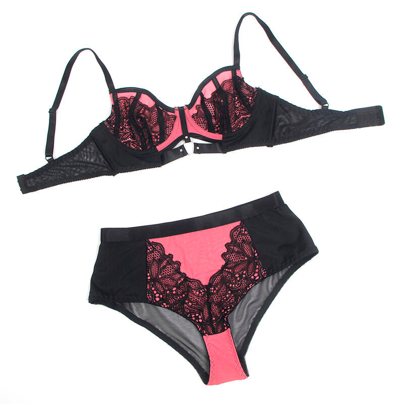 Ensemble Lingerie Soutien-Gorge Zippé String Cuir Verni Résille - Subblime