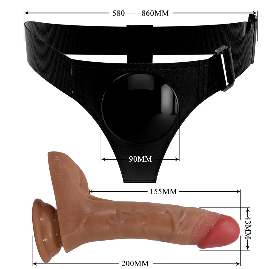 Universal harness briefs with vibrating and squirting dildo 15.5 cm mulato