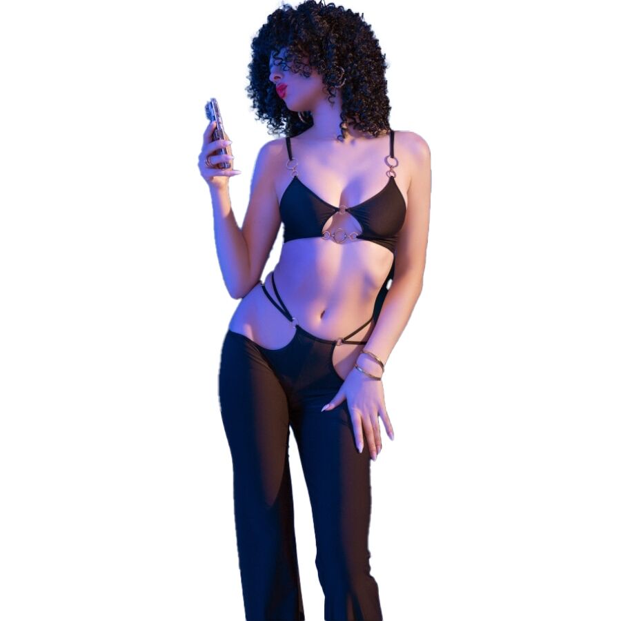 Cr 4851 set top black and leggings with gold complements