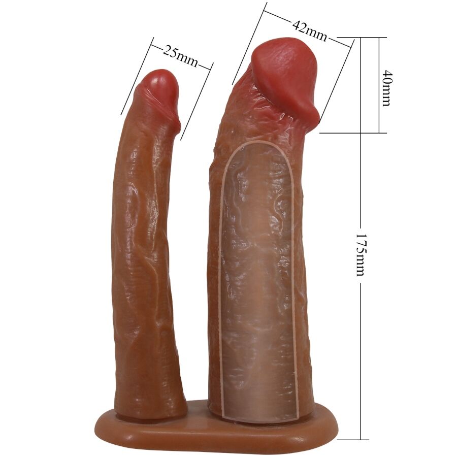Yairon double penis sleeve with 4 cm extension mulatto