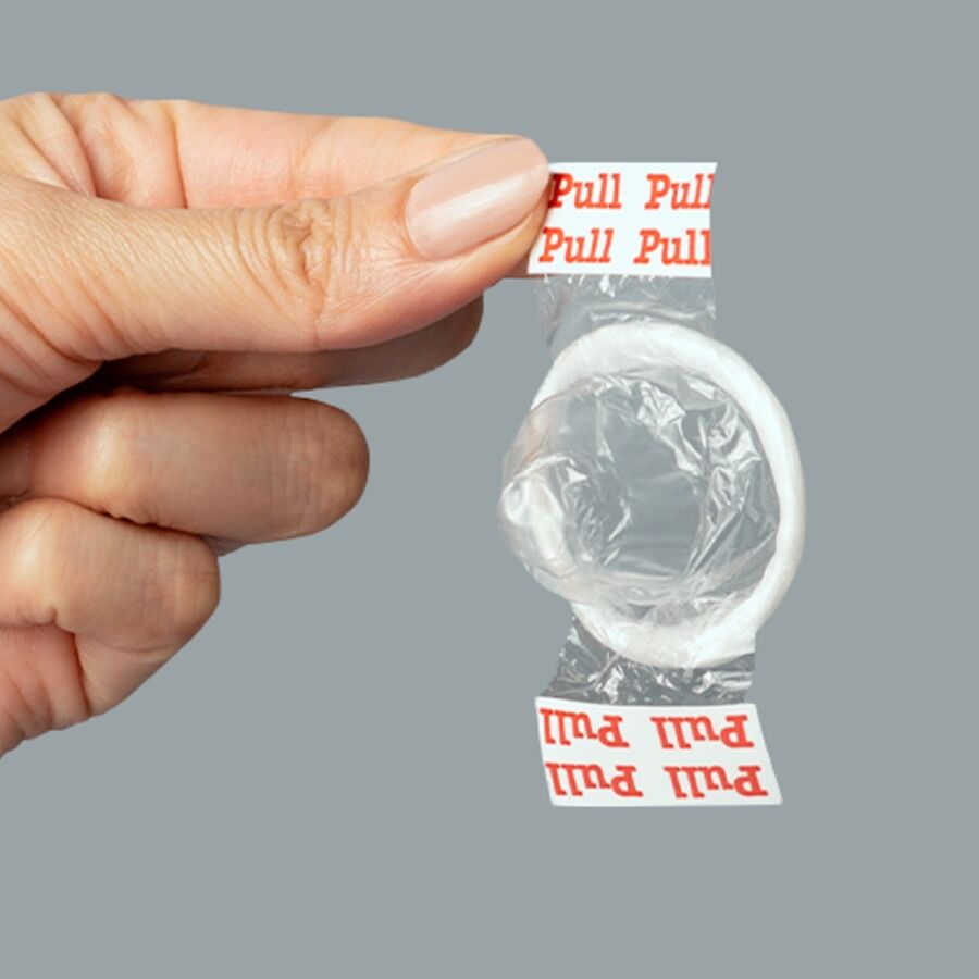 Pull-on latex-free condoms with strips, 3 units