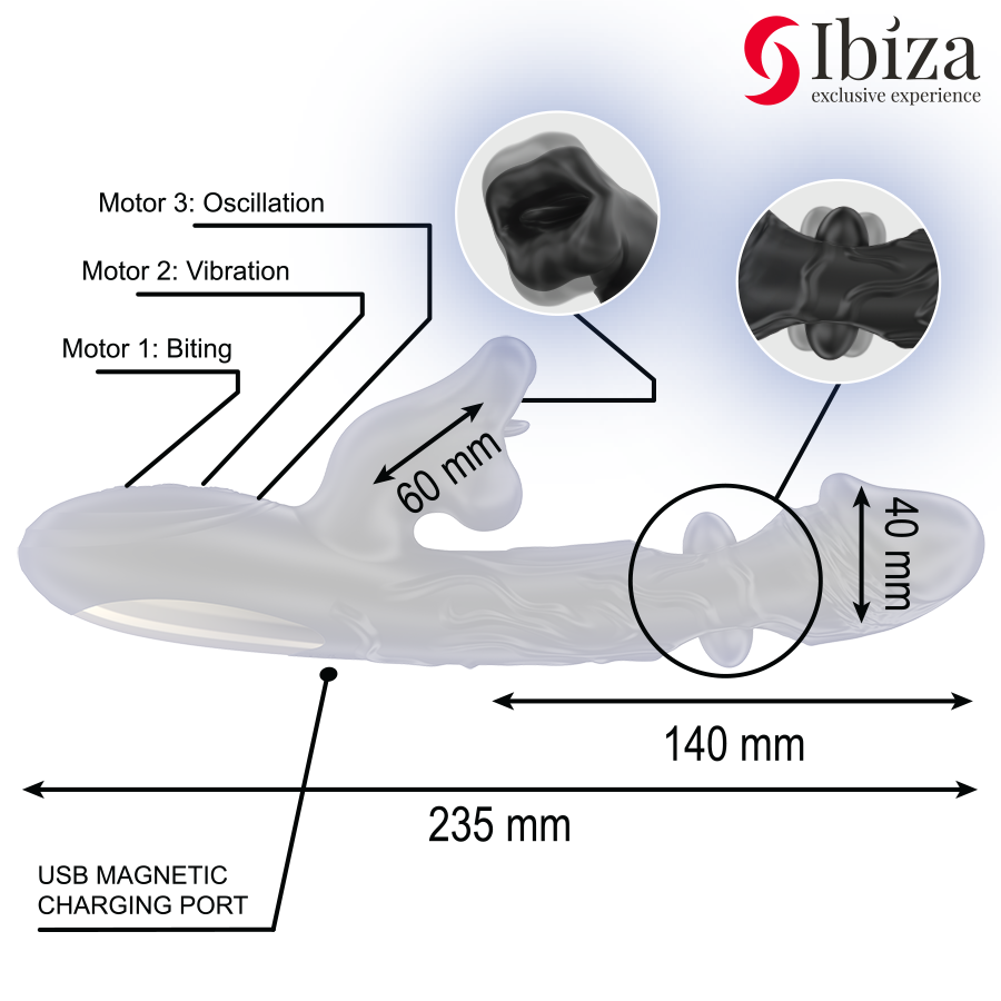 IBIZA - CLITORIS VIBRATOR AND STIMULATOR WITH BITE AND ROTATING EFFECT