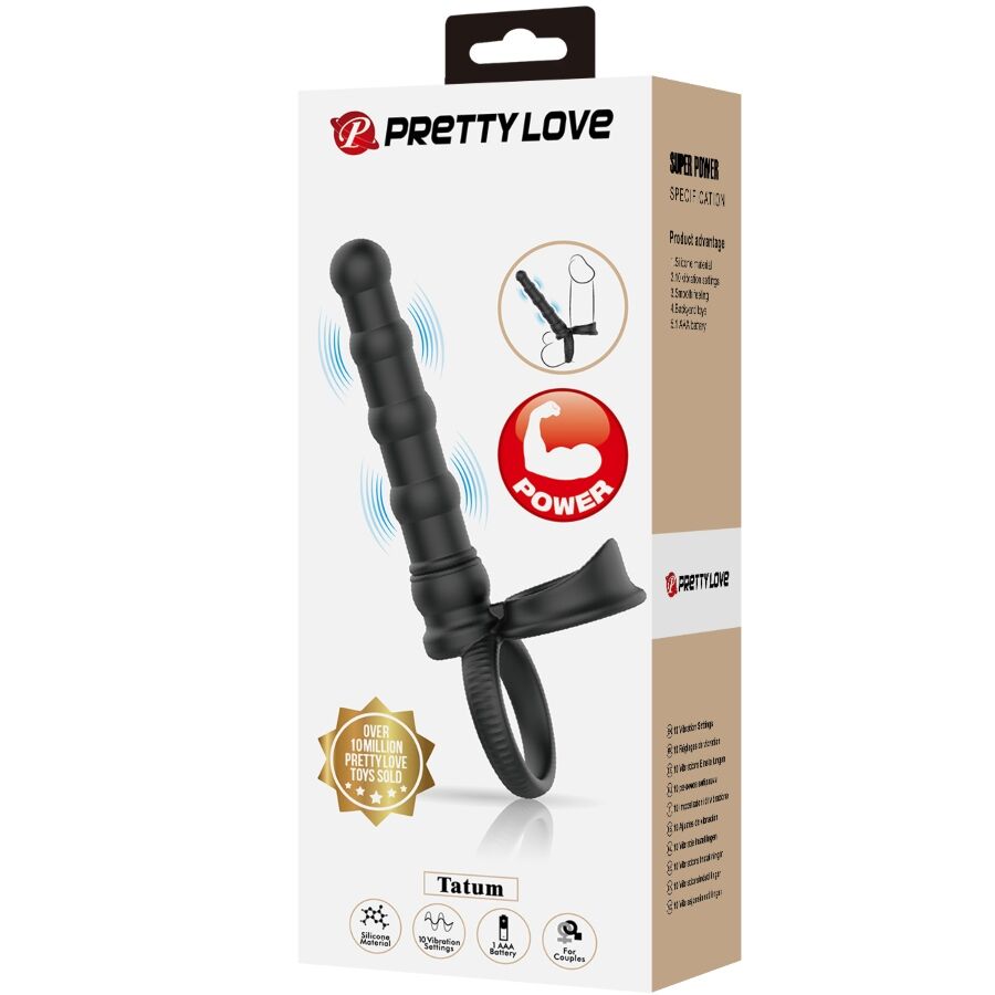 Cockring Vibrant Tatum avec Plug Anal Silicone 10 Vibrations - Pretty Love