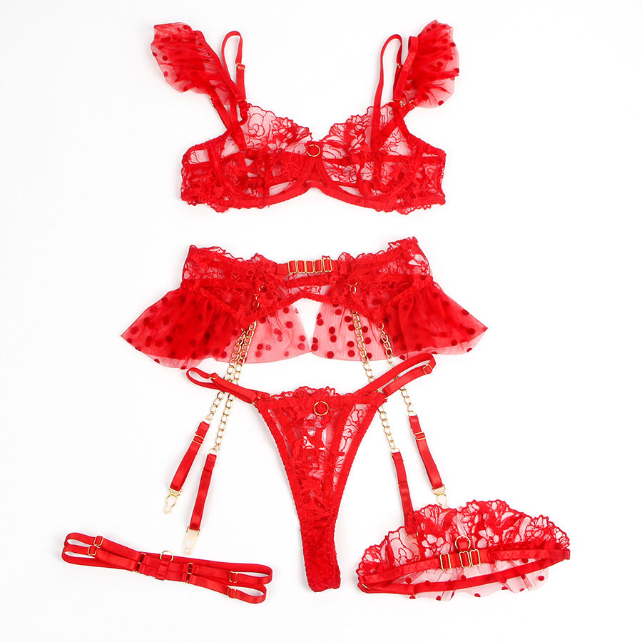 SUBBLIME - 957506 RED LACE BRA AND GARTER SET S/M