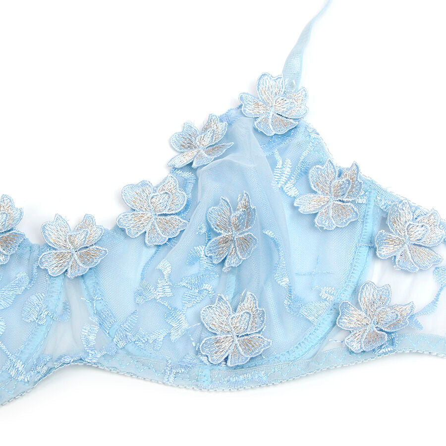 SUBBLIME - 957629 FLOWER EMBROIDERED BRA AND PANTIES SET SKY BLUE S/M