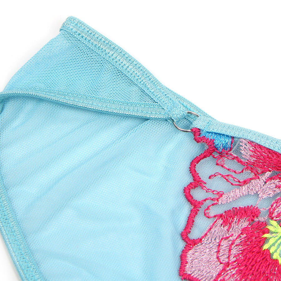 SUBBLIME - 957643 PINK FLORAL EMBROIDERED BRA AND GARTER SET S/M